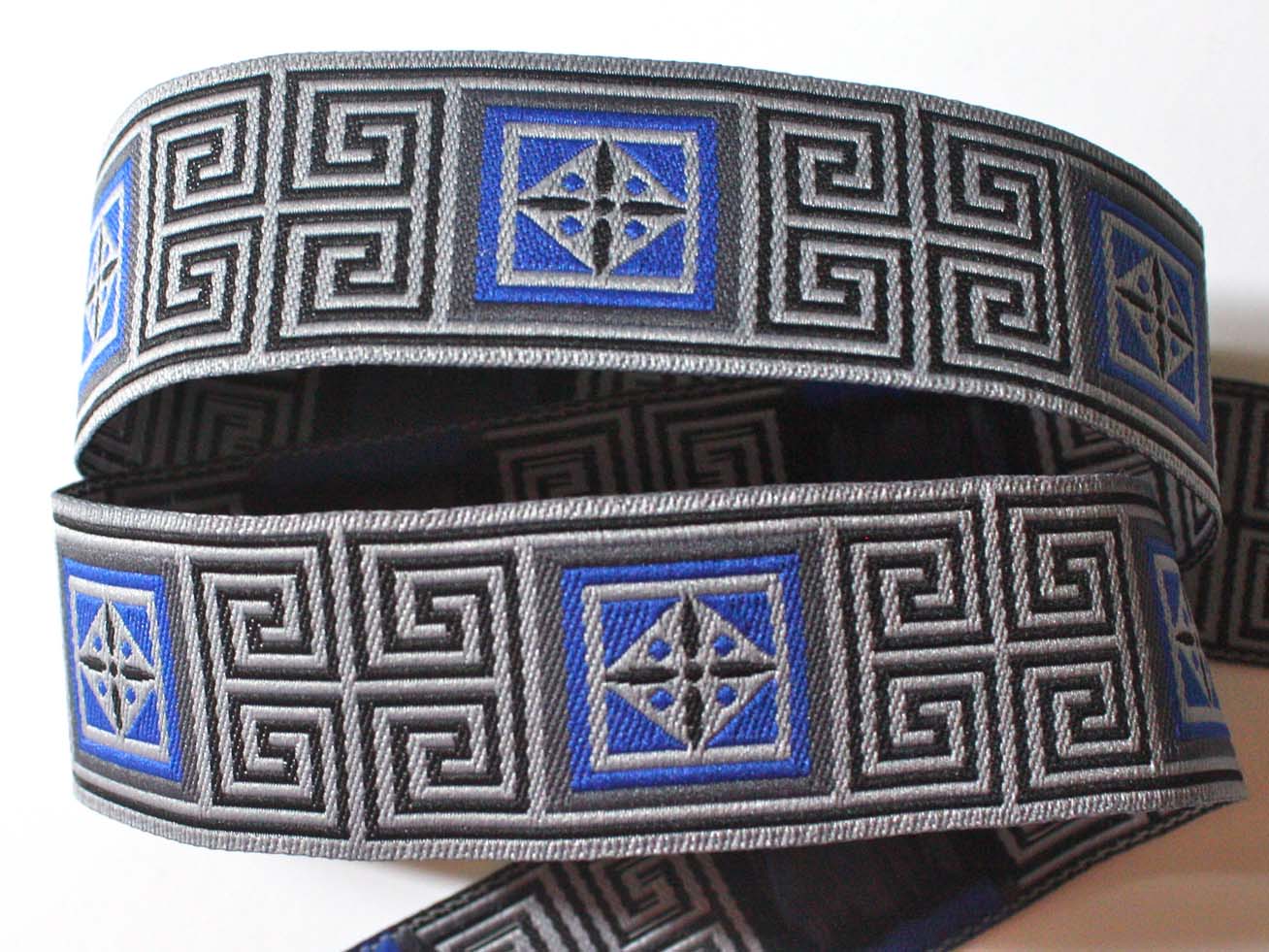 Greek Key Ribbon10 -1" x 3 yards Gray, Dk. Gray and Blue